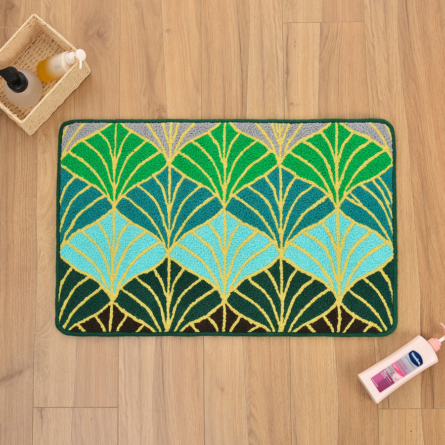 Feblilac Golden and Green Ginkgo Leaf Tufted Bath Mat - view 2