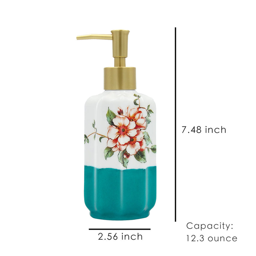 Floral Ceramic Soap Dispenser, Elegant-Design Pump Bottle, 350ml/12.3 oz - view 2