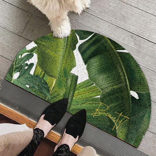 Feblilac Semicircular Greenery leave Plants PVC Coil Door Mat