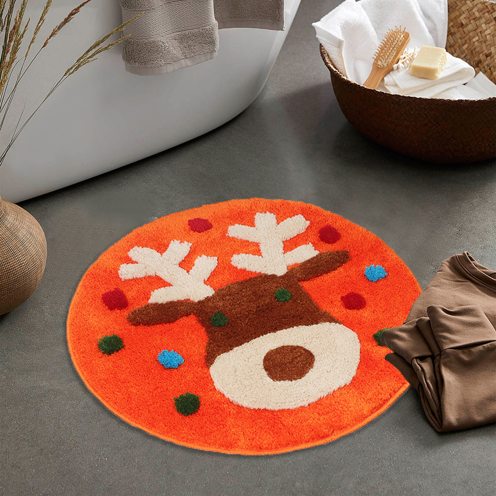 Feblilace Round Merry Christmas Reindeer ELK Green/Blue Ground Bath Mat - Feblilac® Mat