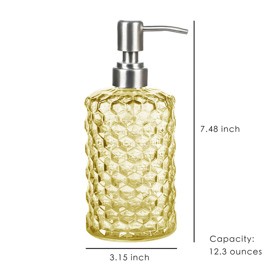 Yellow Glass Soap Dispenser, Honeycomb-Shape Pump Bottle, 360ml/12.3 oz - view 2