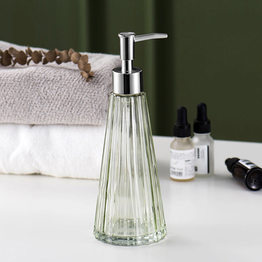 Light Green Glass Soap Dispenser, Circular Cone Pump Bottle, 360ml/12.3 oz - view 4