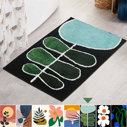 Feblilac Blue Green Black Leaves and Flower Bath Mat - Feblilac® Mat