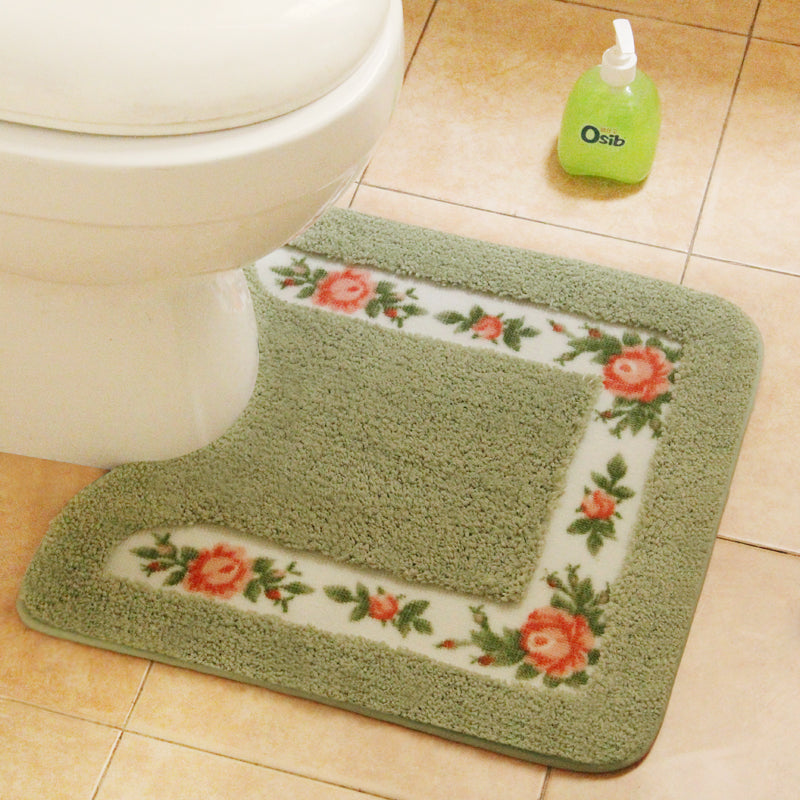 Feblilac Square Flower Tufted Toilet U-Shaped Floor Bathroom Mat