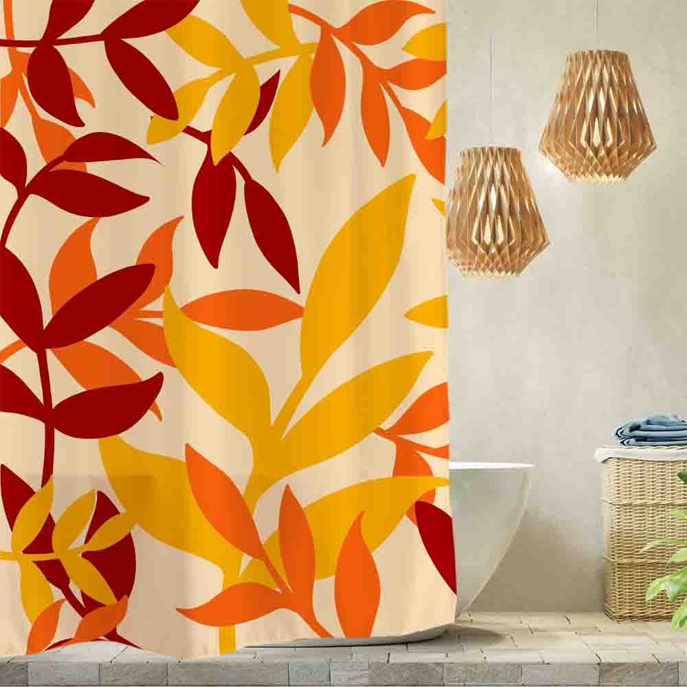 Feblilac Red Yellow Leaves Shower Curtain with Hooks - Feblilac® Mat