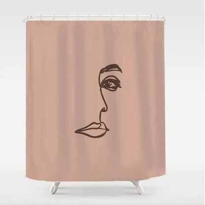 Woman Face Line Art Shower Curtain