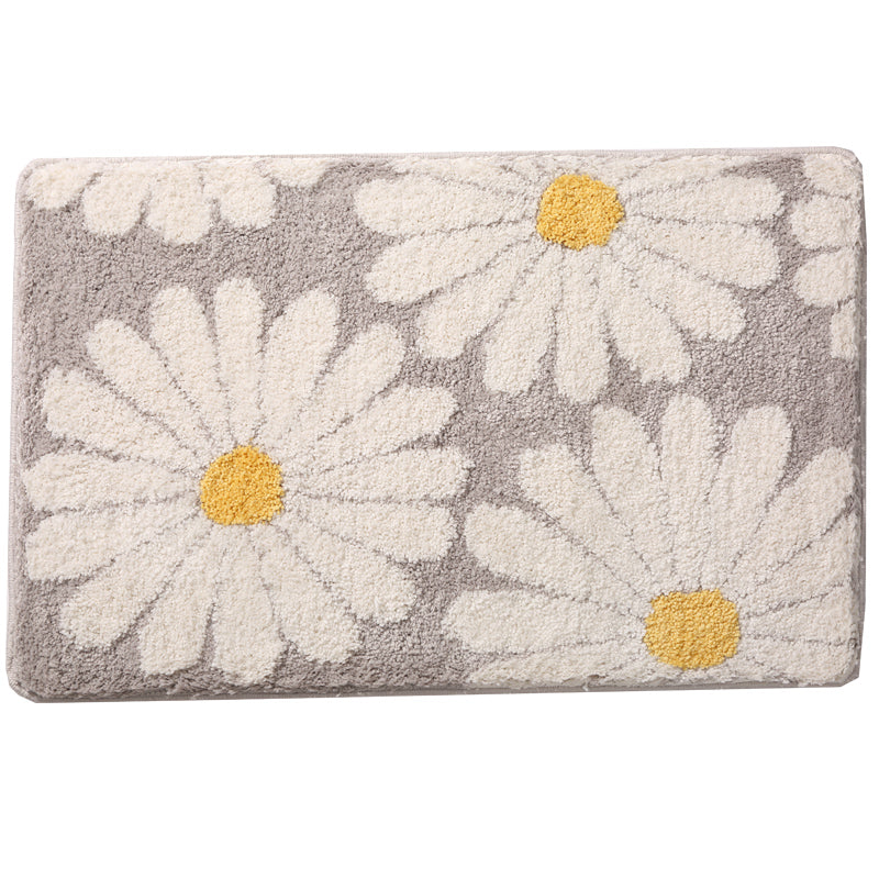 Feblilac Grey Daisy Bath Mat, Flower Bathroom Rug - Feblilac® Mat
