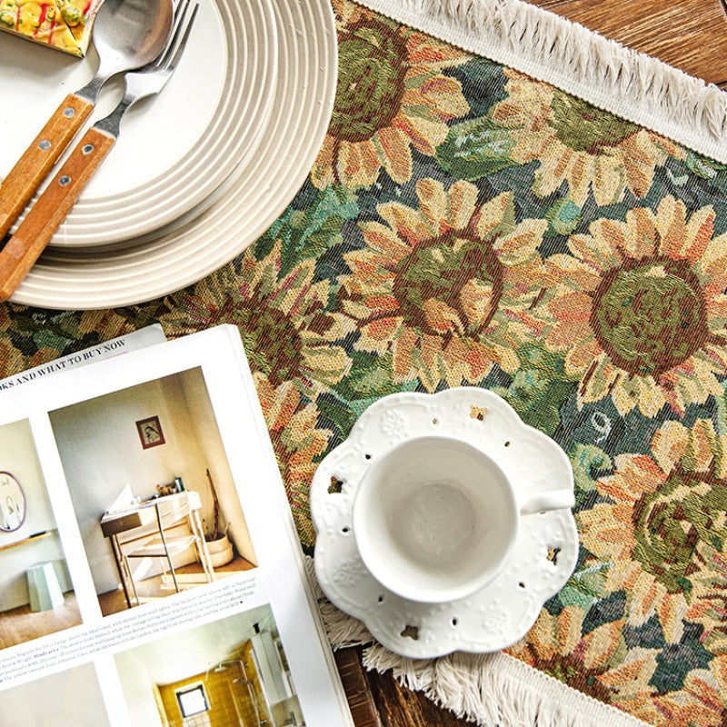 Feblilac The Retro Sunflower Table Decoration Tassel Cotton and Linen Table Runner - view 2