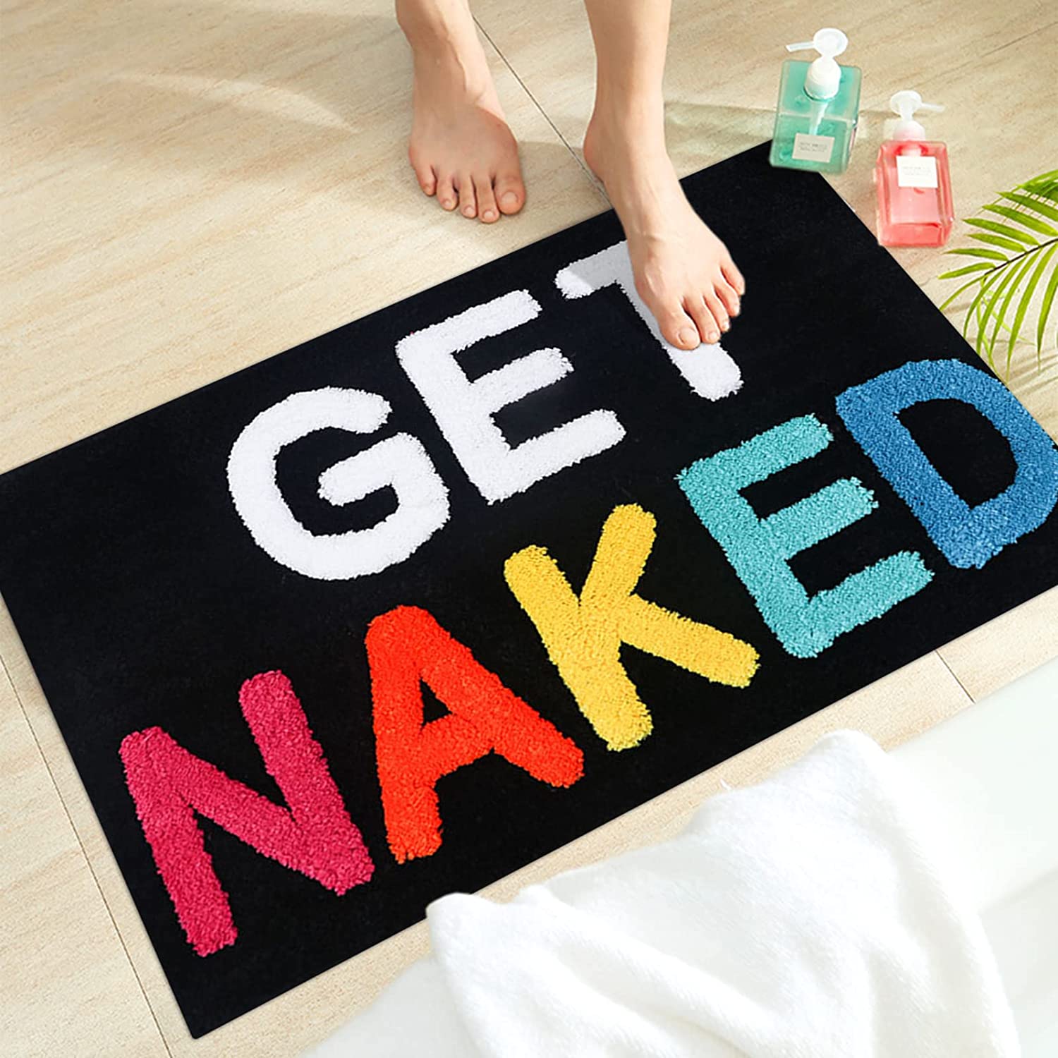 Feblilac Colorful Get Naked Black Ground Bathroom Mat 50x80cm - Feblilac® Mat