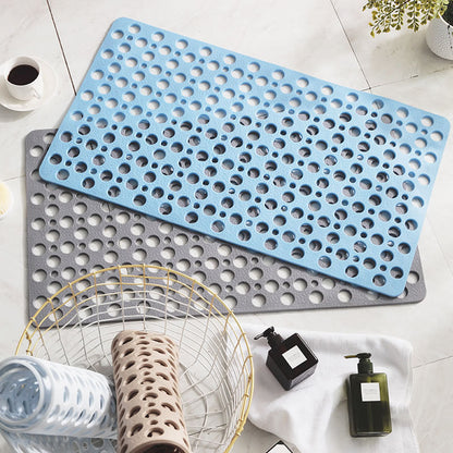 Feblilac TPE Blue/Grey/Khaki/White Drain Holes and Suction Cups Antiskid Tub Rug, Bathtub Mats