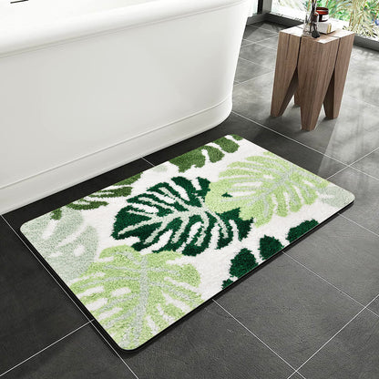 Green Leaves Bathroom Rug, Tropical Monstera Leaves Bath Mat - Feblilac® Mat