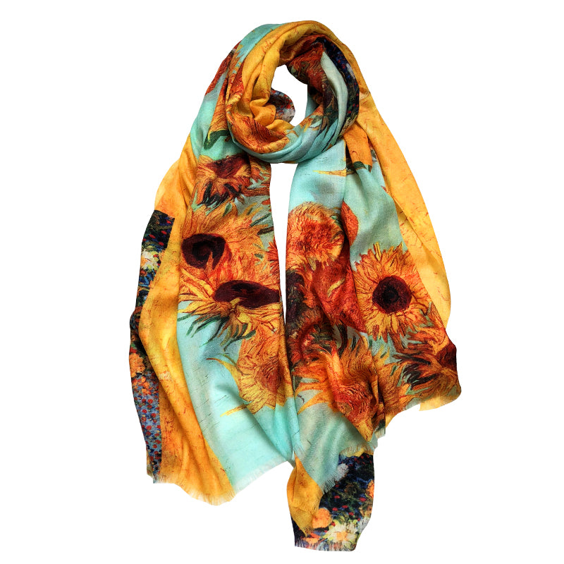 Feblilac Autumn Winter Warm Oil Painting Sunflower Women's Wool Scarf Shawl - view 4