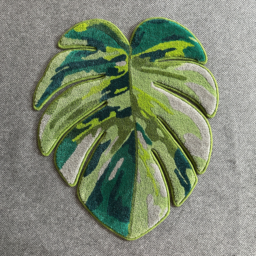 Feblilac Irregular Monstera Leaves Tufted Bath Mat - view 3