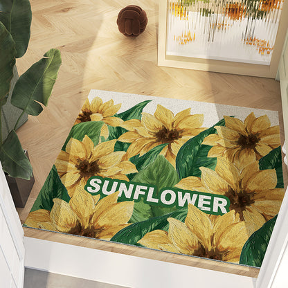 Feblilac Retro Floriferous Sunflower PVC Coil Door Mat Mom‘s Day Gift