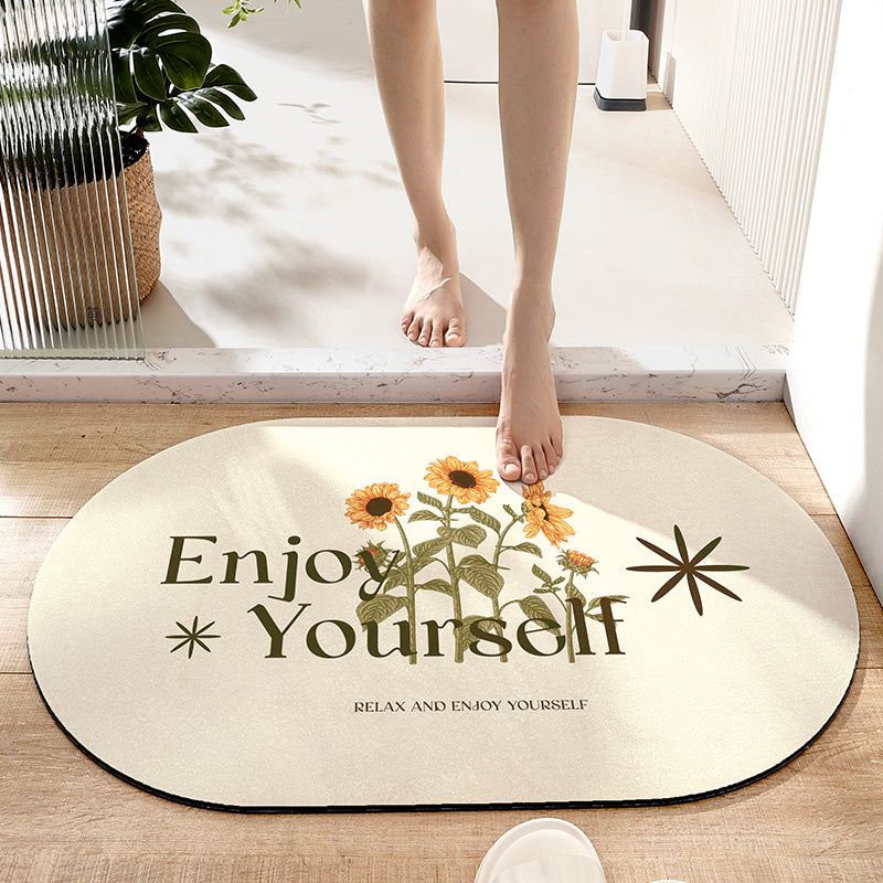 Feblilac Oval Sunflower New Tech Absorbent Velvet Bathroom Mat Toilet Floor Mat - view 2
