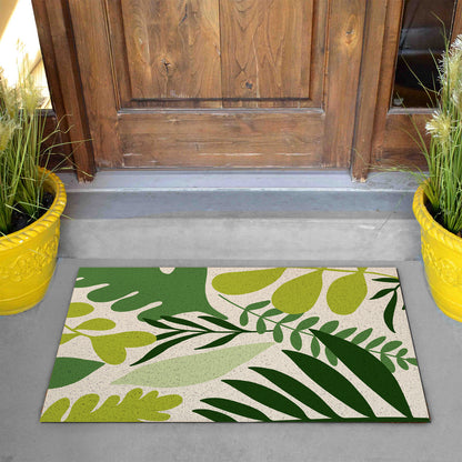 Feblilac Green Tropical Plant Leaves PVC Coil Door Mat @Frank's design