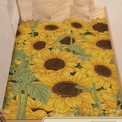 Feblilac Sunflower Garden And Chamomile Oil Painting PVC Leather Entrance Door Mat