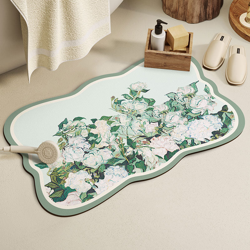Feblilac Flowers Oil Painting Diatomaceous Earth Bathmat - view 2
