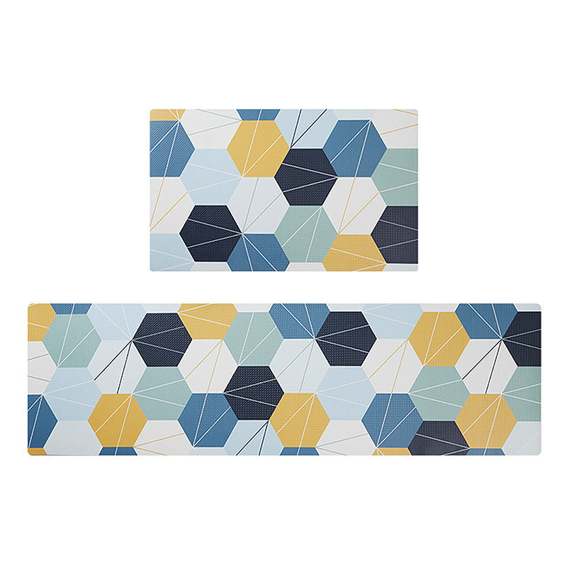 Feblilac Blue and Yellow Honeycomb Shapes Pattern PVC Leather Kitchen Mat Mom‘s Day Gift - Feblilac® Mat
