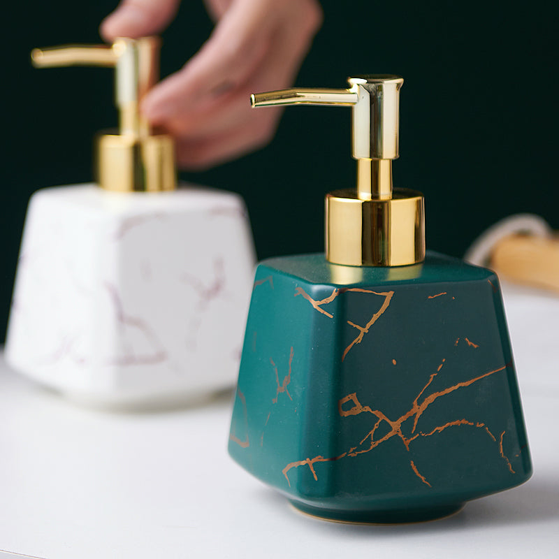 Cute Ceramic Soap Dispenser, Marble Texture Pottery Shampoo Lotion Bottle, 350ml - view 3