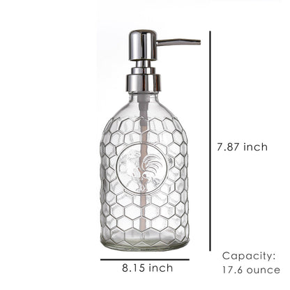 Clear Glass Soap Dispenser, Rooster Pump Bottle for Bathroom and Kitchen, 17.6 Oz/500ml