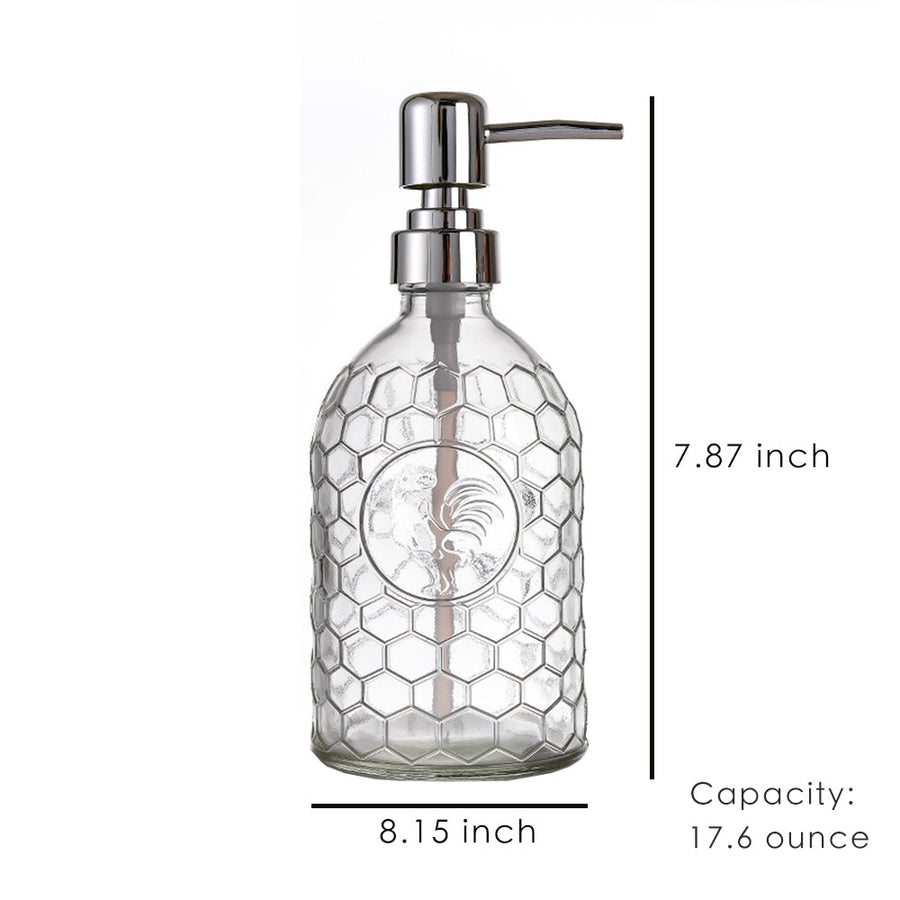 Clear Glass Soap Dispenser, Rooster Pump Bottle for Bathroom and Kitchen, 17.6 Oz/500ml - view 2
