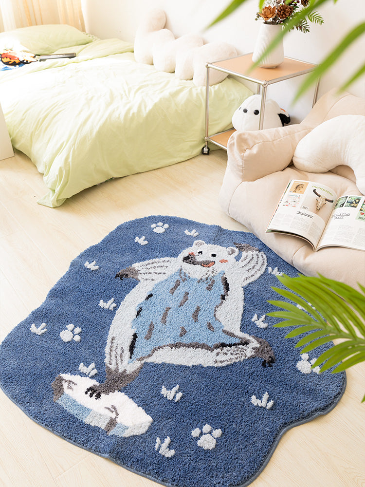 Dancing Polar Bear Mat Rug, Cute Cartoon Animal Mat for Kid's Room, Living Room Area Carpet, 43x43 inches - Feblilac® Mat