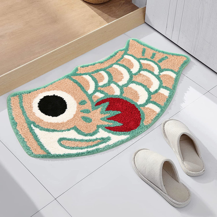 Feblilac Cute Light Orange and Green Koi Fish Bath Mat - view 2