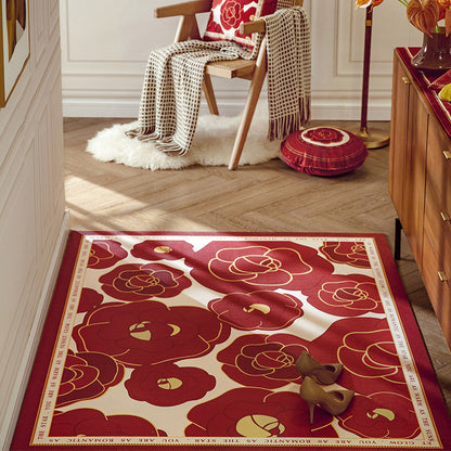 Red Flower Leather Entrance Door Mat - Feblilac® Mat