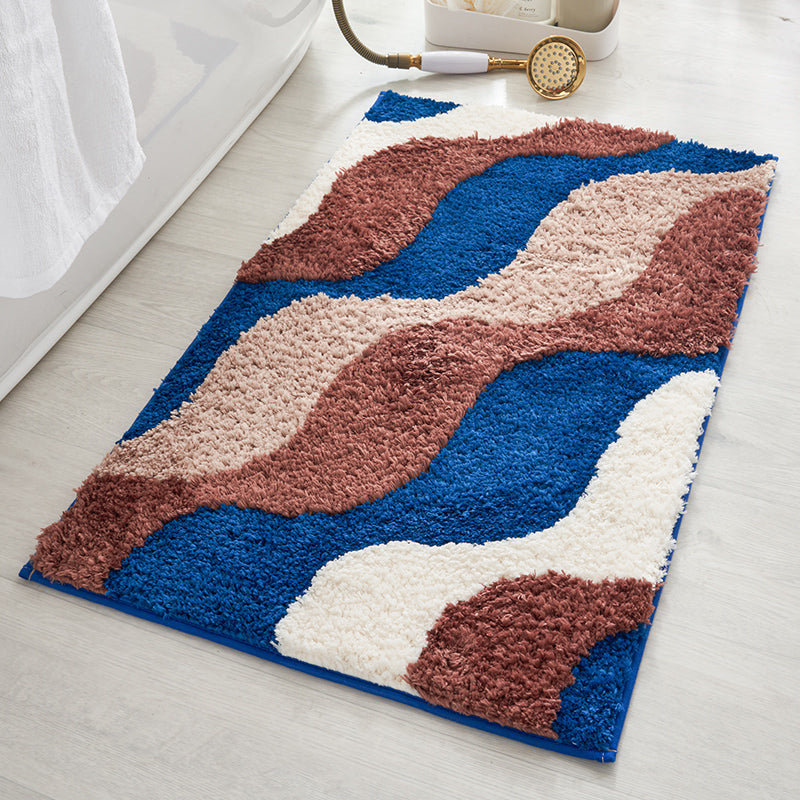 White Blue Brown Wave Bath Mat - Feblilac® Mat