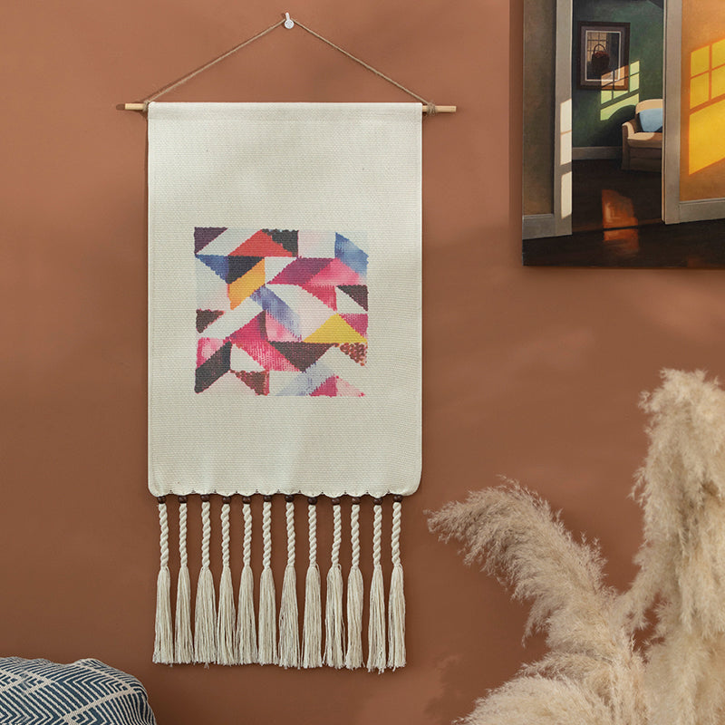 Feblilac Geometrical Feather Bohemia Print Tassel Tapestry