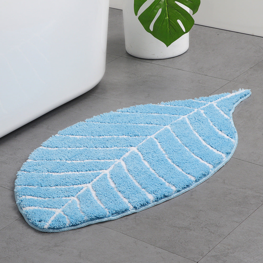 Feblilac Soft Blue Leaves Bathroom Rug - Feblilac® Mat