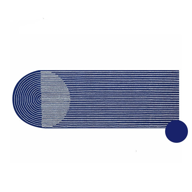 Feblilac Blue Rectangle and Round Lines Living Room Mat Carpet - view 2