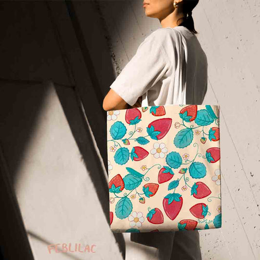 Feblilac Strawberries and Cream Canvas Tote Bag by AmeliaRose Illustrations from UK
