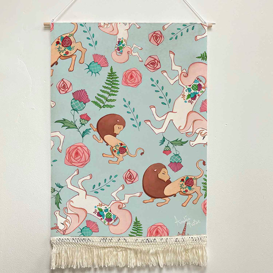 Feblilac The Lion and the Unicorn Handmade Macrame Hanging Wall Decor Art, Woven Tapestry, Wall Decoration by - view 2