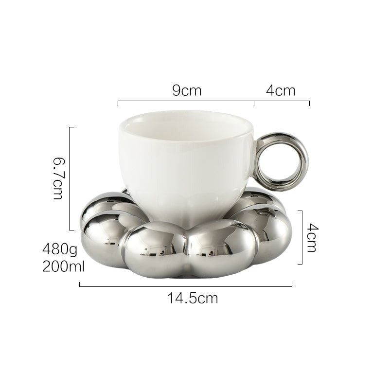 Luxury Silver Ceramic Mug, Creative Coffee Cup with Saucer