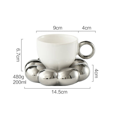 Luxury Silver Ceramic Mug, Creative Coffee Cup with Saucer