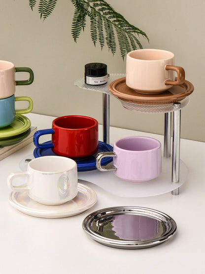 Nordic Style Ceramic Mug with Saucer, Multiple Colors Available