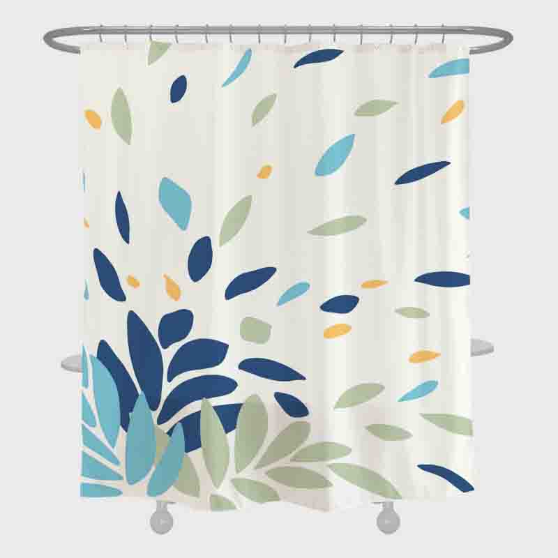 Feblilac Green Blue Flying Leaves Shower Curtain with Hooks - Feblilac® Mat