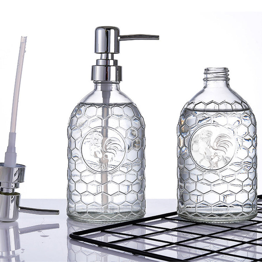 Clear Glass Soap Dispenser, Rooster Pump Bottle for Bathroom and Kitchen, 17.6 Oz/500ml - view 3