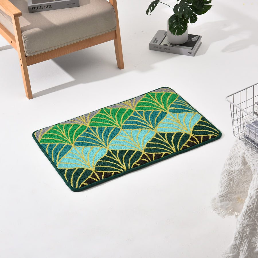 Feblilac Golden and Green Ginkgo Leaf Tufted Bath Mat - view 3
