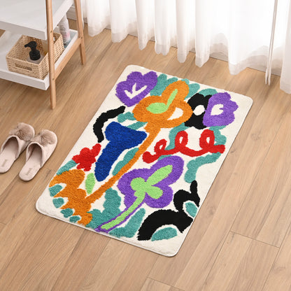 Feblilac Colorful Flower and Leaves Vase Tufted Bath Mat Mom‘s Day Gift