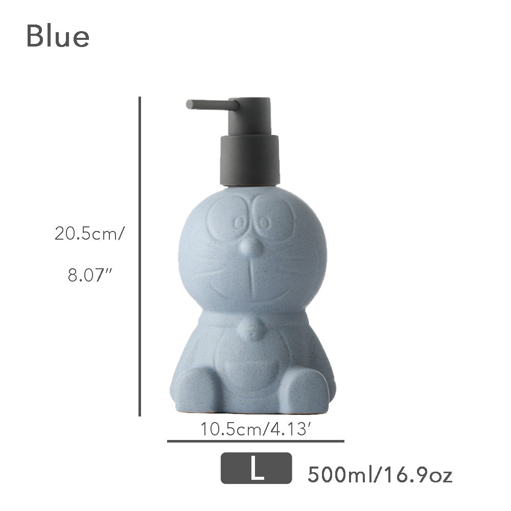 Off white Ceramic Soap Dispenser, Liquid Bathroom Bottle, Blue Robot-Cat, Refillable Reusable Lotion Pump for - view 6