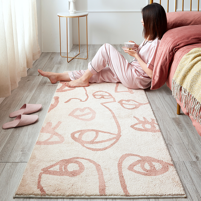 Feblilac Abstract Pink Geometric and Line Faces Creative Bedroom Mat - Feblilac® Mat
