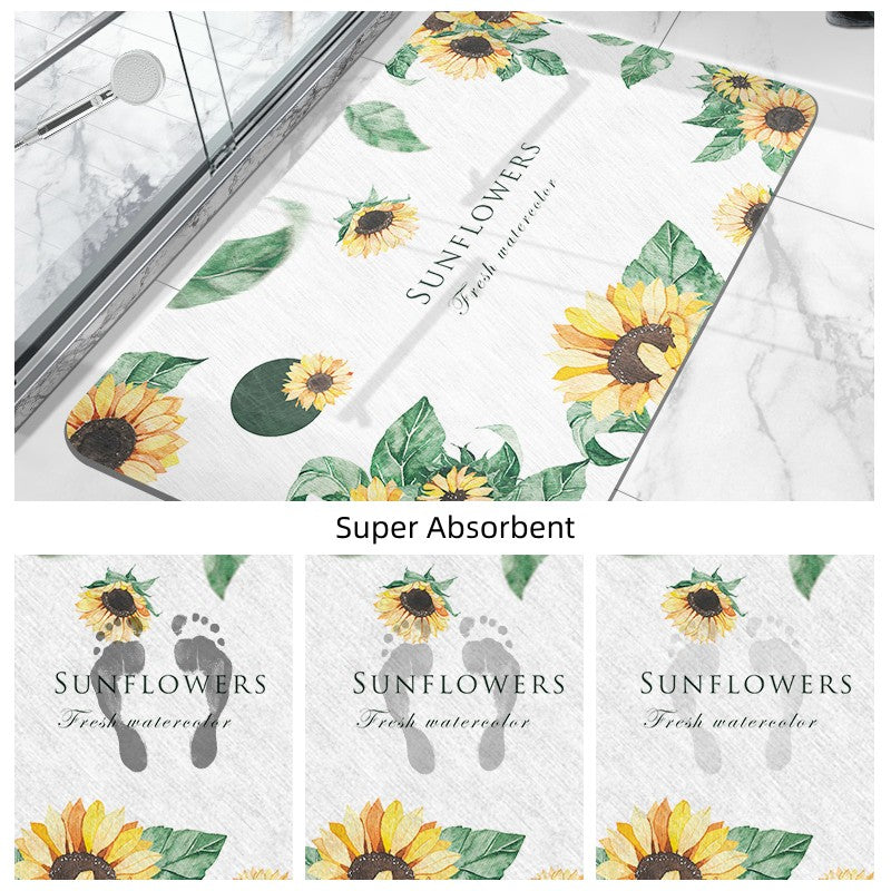 Feblilac Sunflower Super Absorbent Suede Bathroom Mat