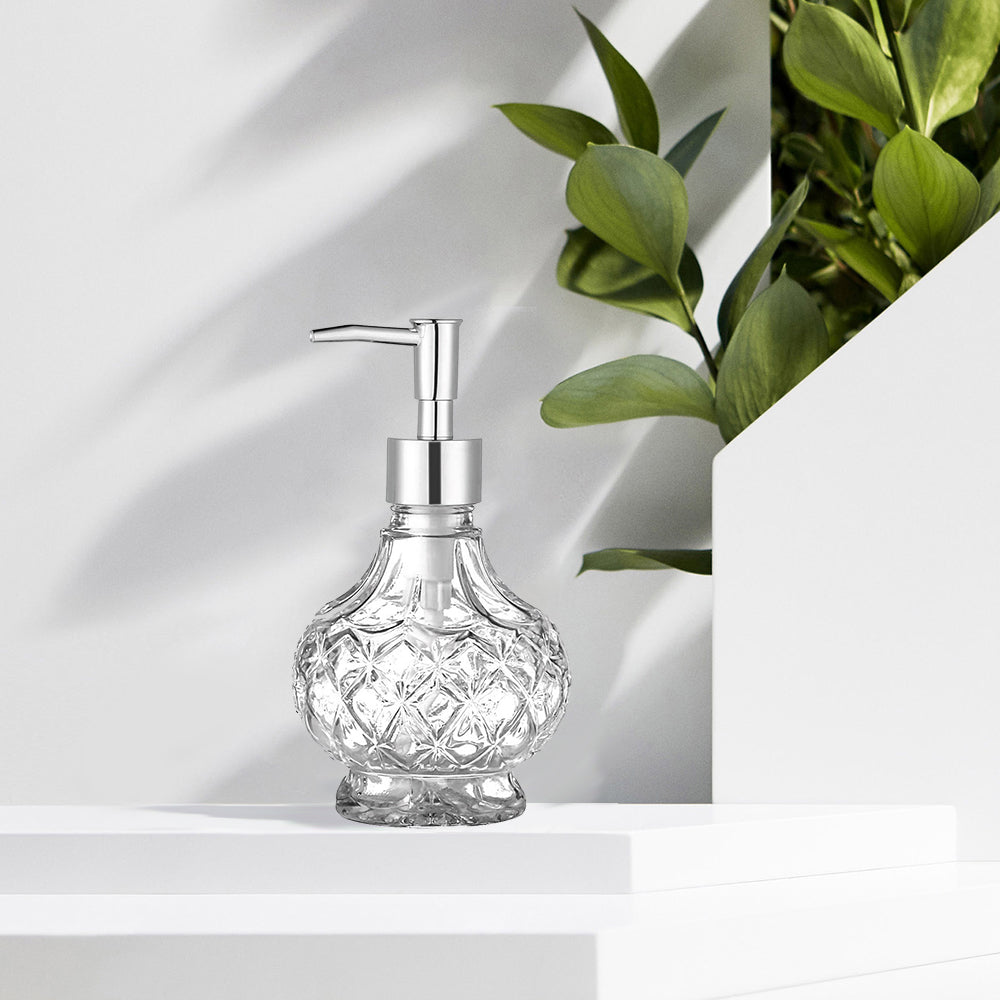 Clear Glass Soap Dispenser, Lantern-Shape Glass Pump Bottle, 7.74oz or 220ml