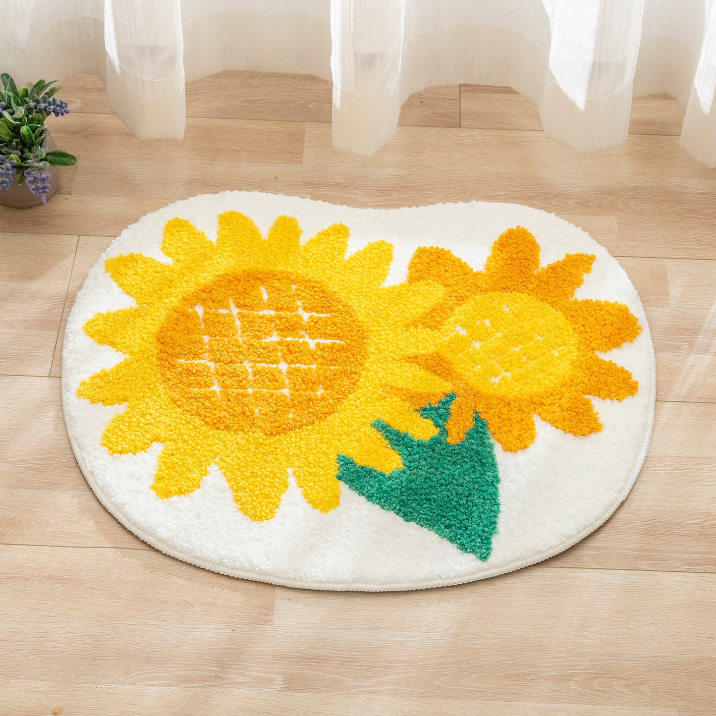 Feblilac Lovely Sunflower and Tree Tufted Bath Mat