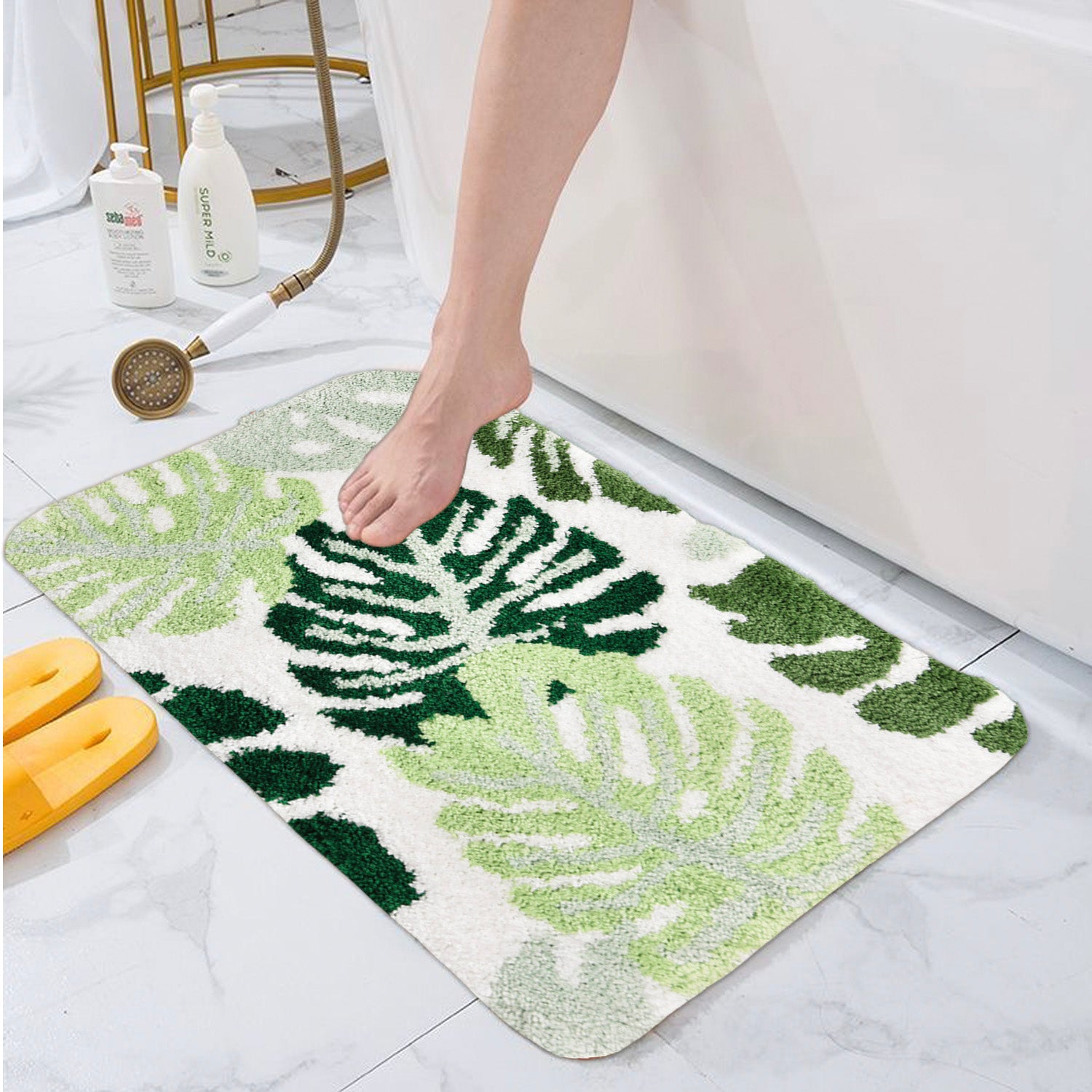 monstera leaf bath mat Green Leaves Bathroom Rugs Mat, Non Slip Leaf Microfiber Bath Mat, Ultra Soft Floor Bath Rug, Cute Small Door Mat for Indoor Entryway Shower Tub Decor, Multiple Sizes – Feblilac® Mat