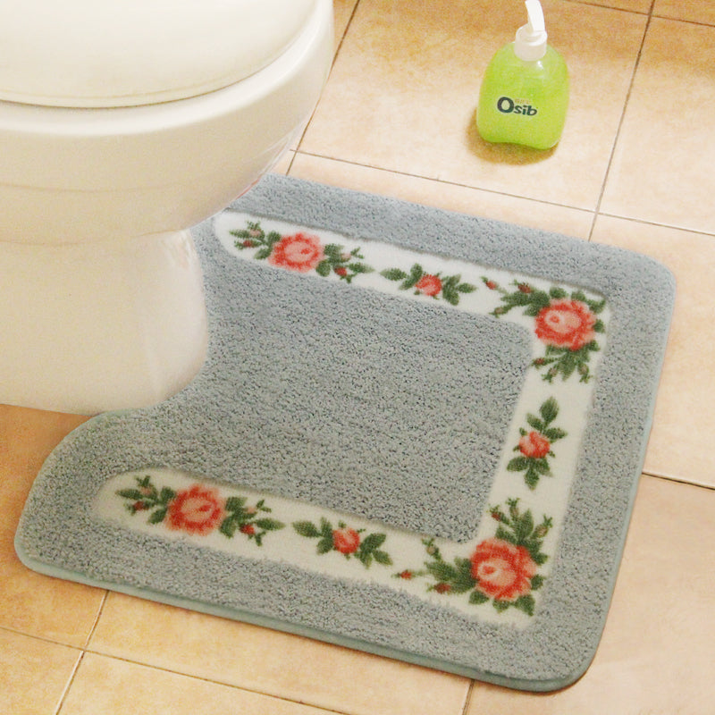 Feblilac Square Flower Tufted Toilet U-Shaped Floor Bathroom Mat - view 3