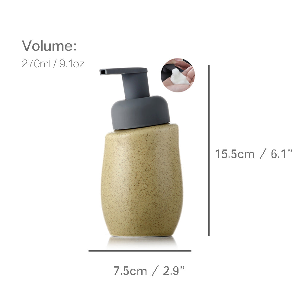 Ceramic Soap Dispenser, Foaming Pump Bathroom Bottle, Simple Design, Refillable Reusable Lotion Pump for Bathroom Kitchen, 270ml/9.1oz